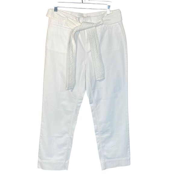 Loft NWT White Cropped Pants Casual Wear Belted Womens Size 10 with Back Pockets - Picture 1 of 5